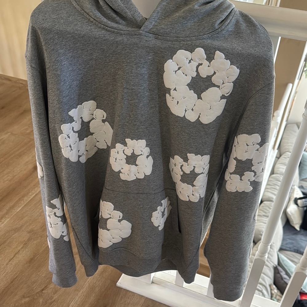 Gray Hoodie with White Floral Design